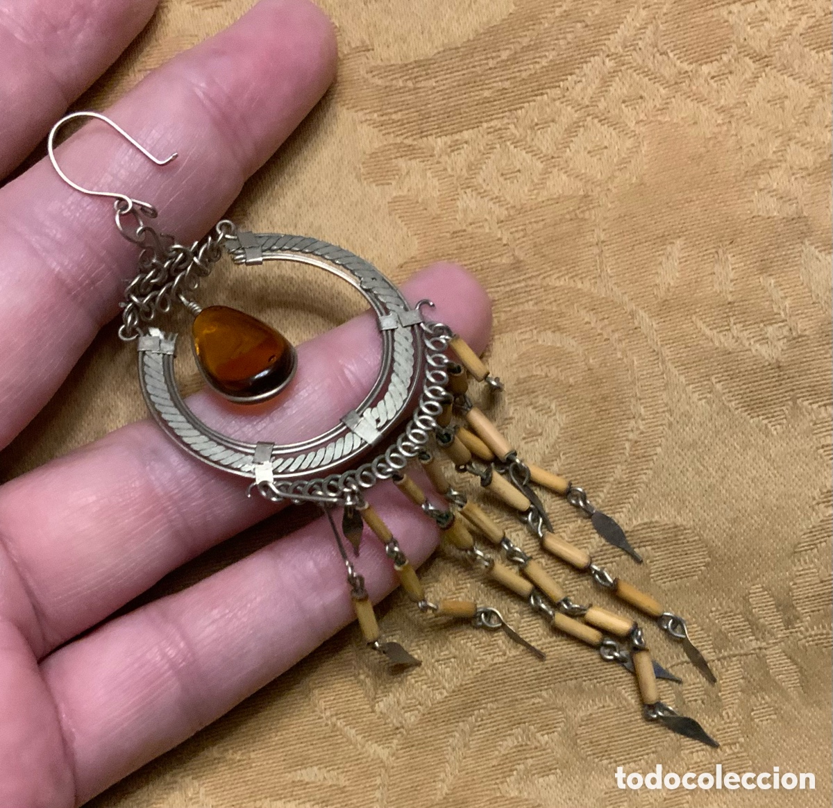 Vintage: PENDIENTES ALPACA PERUANOS &Aacute;GATA CORNALINA - Foto 5
