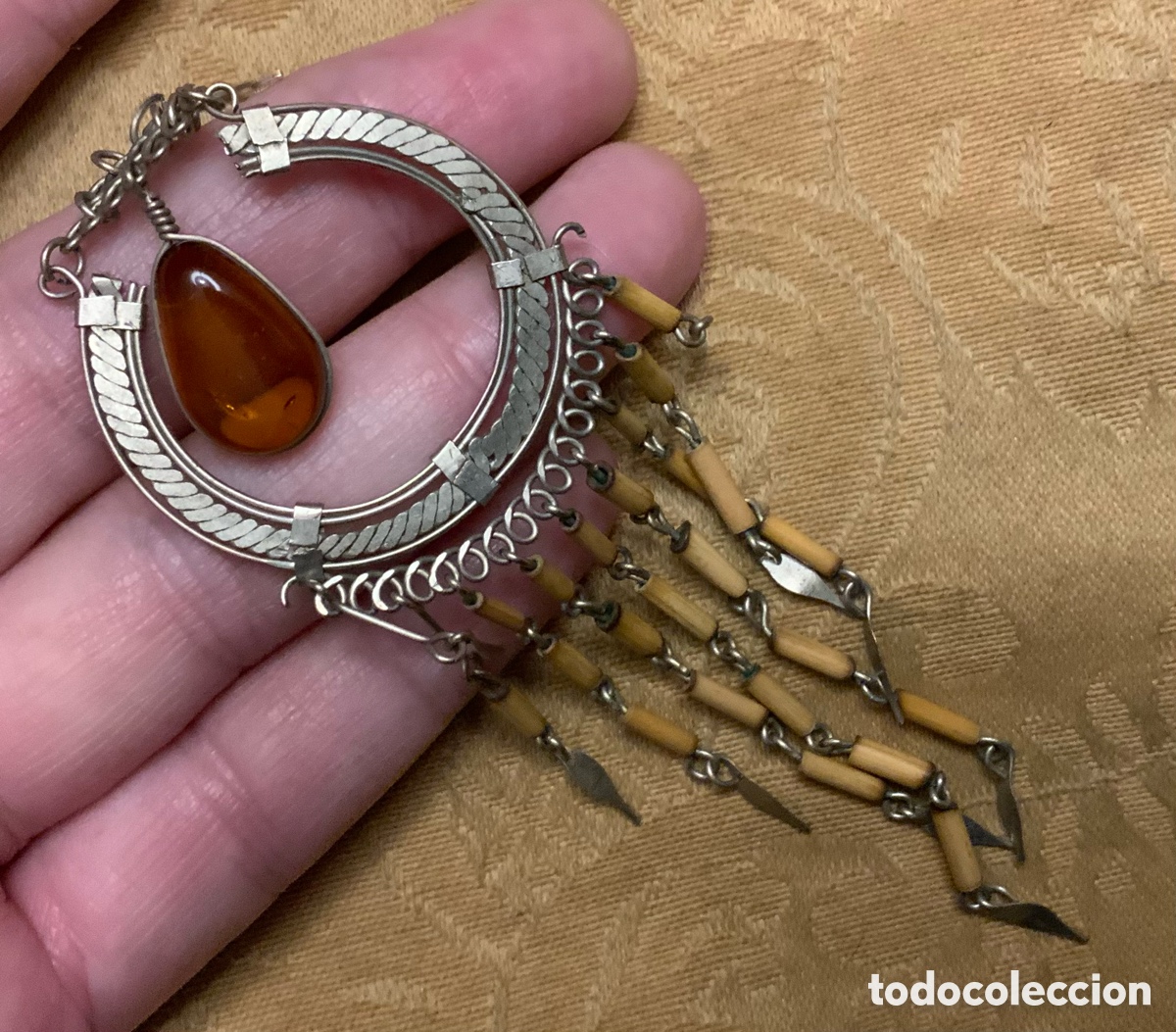 Vintage: PENDIENTES ALPACA PERUANOS &Aacute;GATA CORNALINA - Foto 6