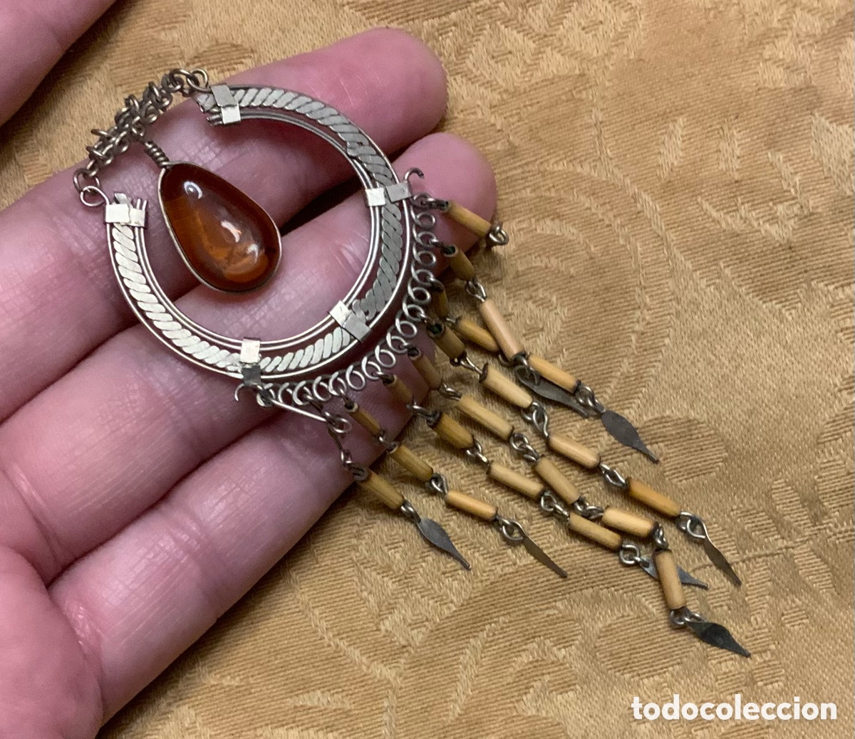 Vintage: PENDIENTES ALPACA PERUANOS &Aacute;GATA CORNALINA - Foto 7