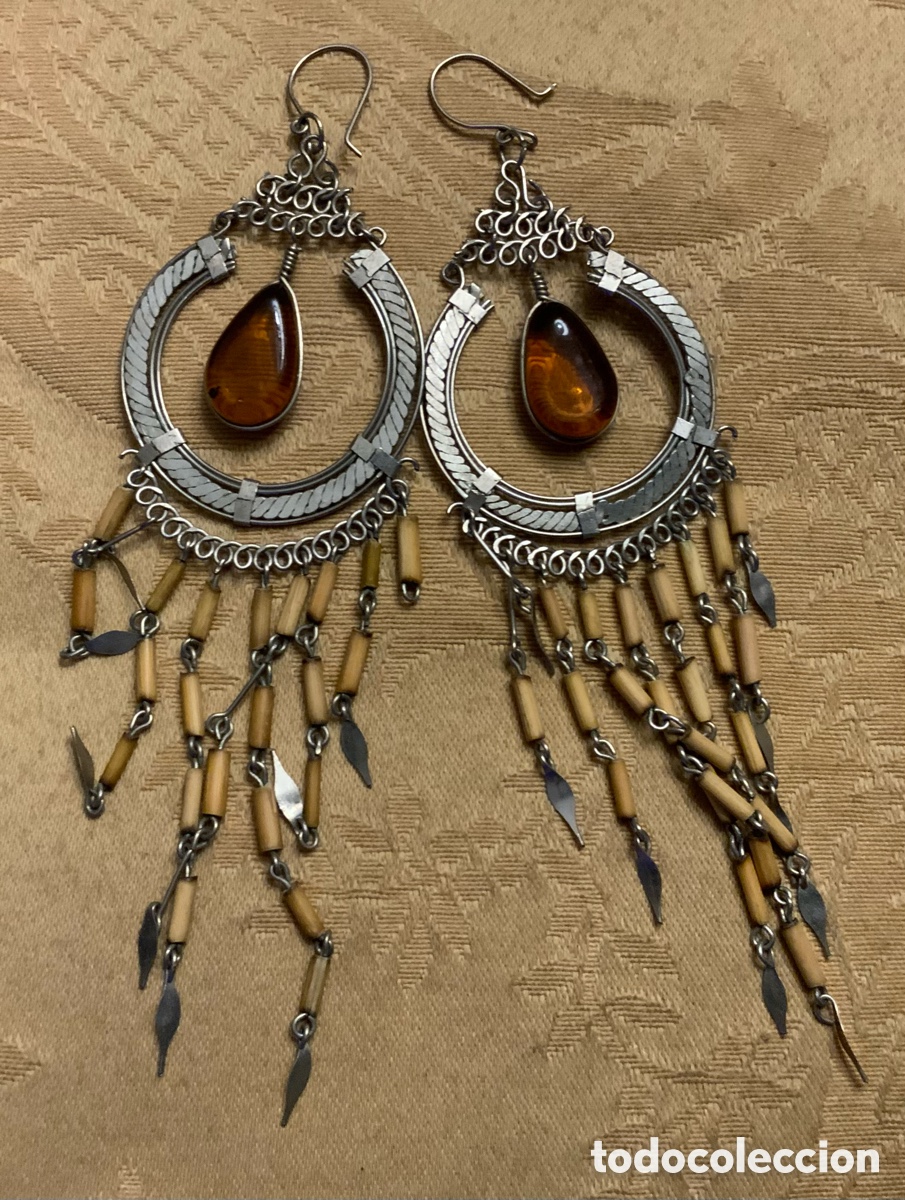 Vintage: PENDIENTES ALPACA PERUANOS &Aacute;GATA CORNALINA - Foto 8