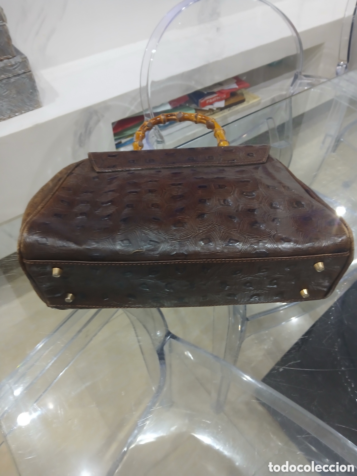 Vintage: Bolso de piel y banbu - Foto 6