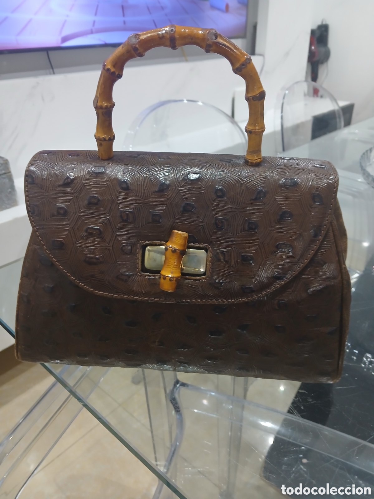Vintage: Bolso de piel y banbu