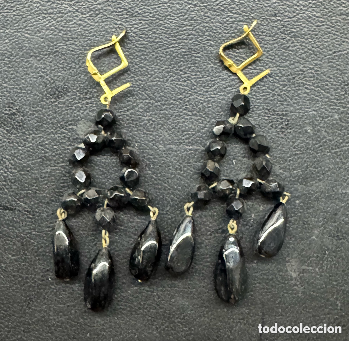 Vintage: Pendientes antiguos Luto Victoriano. French Jet. S.XIX - 3 L&aacute;grimas. Pendientes