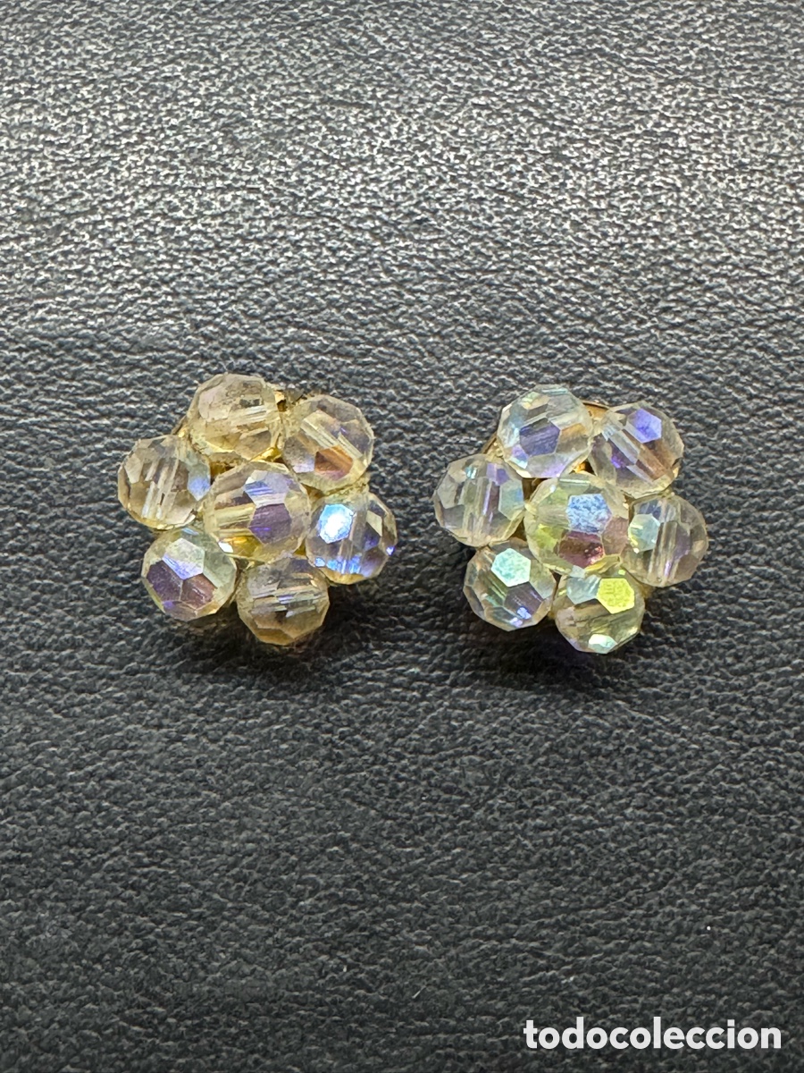 Vintage: Pendientes Clip Vintage 50s - Flor Cristal Aurora Boreal. Retro