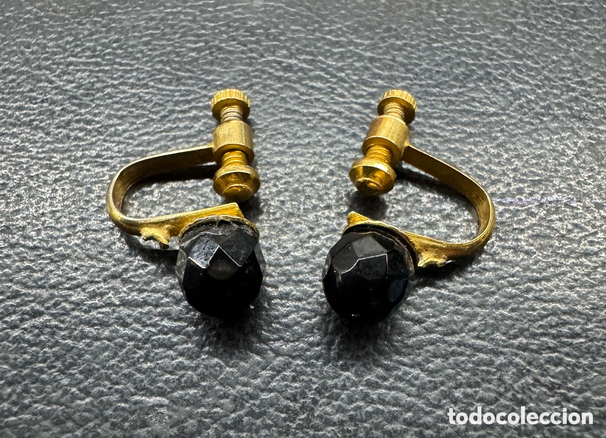 Vintage: Pendientes vintage tornillo 40-50s bola negra jet, de rosca