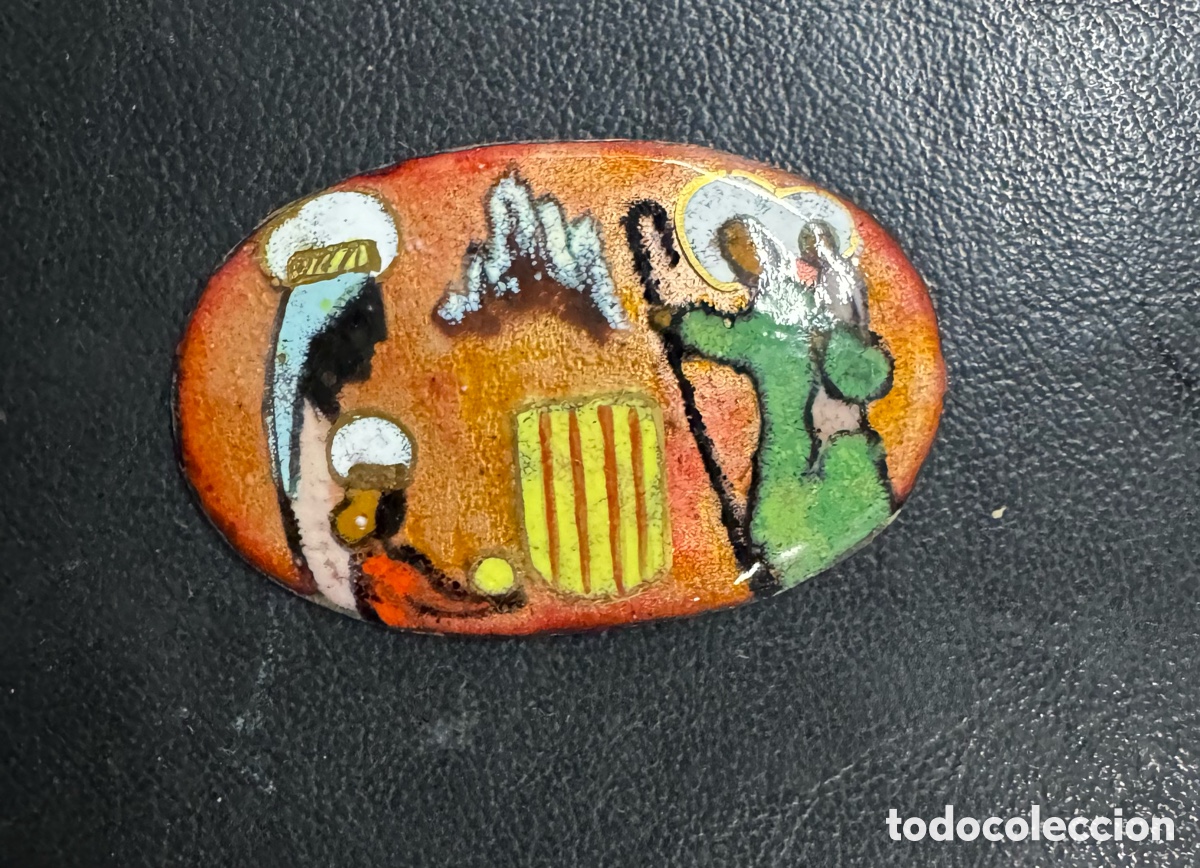Vintage: Broche Placa Esmalte al Fuego Catal&aacute;n Vintage 50s - Pessebre. Catalunya