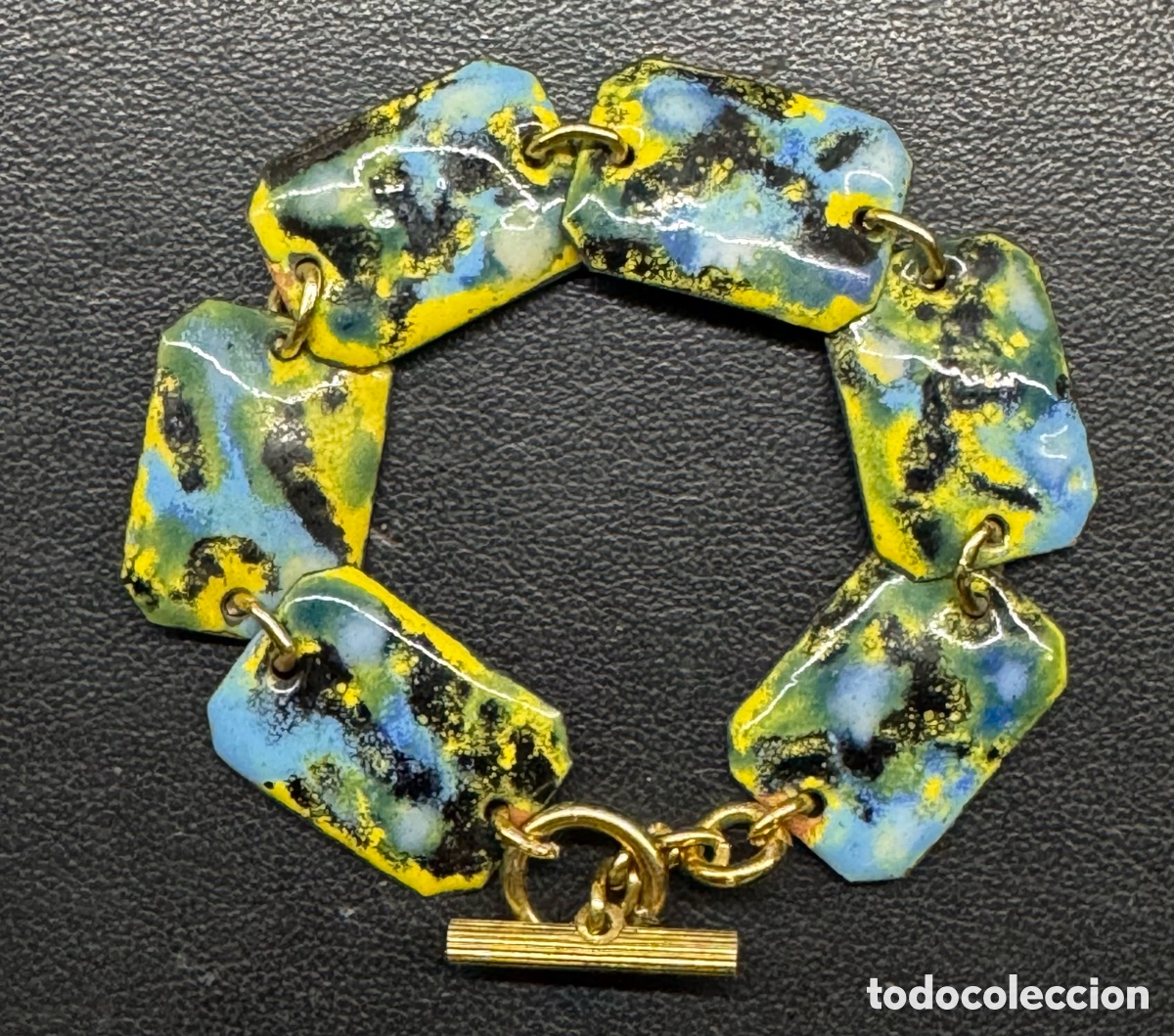 Vintage: Pulsera artesanal de cobre esmaltado a fuego, estilo modernista de los a&ntilde;os 60-70. Vintage