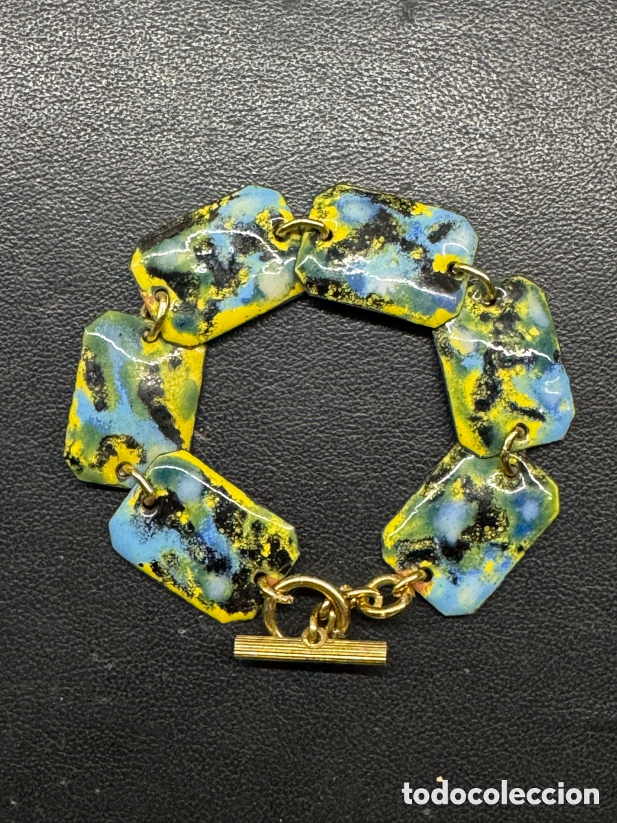 Vintage: Pulsera artesanal de cobre esmaltado a fuego, estilo modernista de los a&ntilde;os 60-70. Vintage
