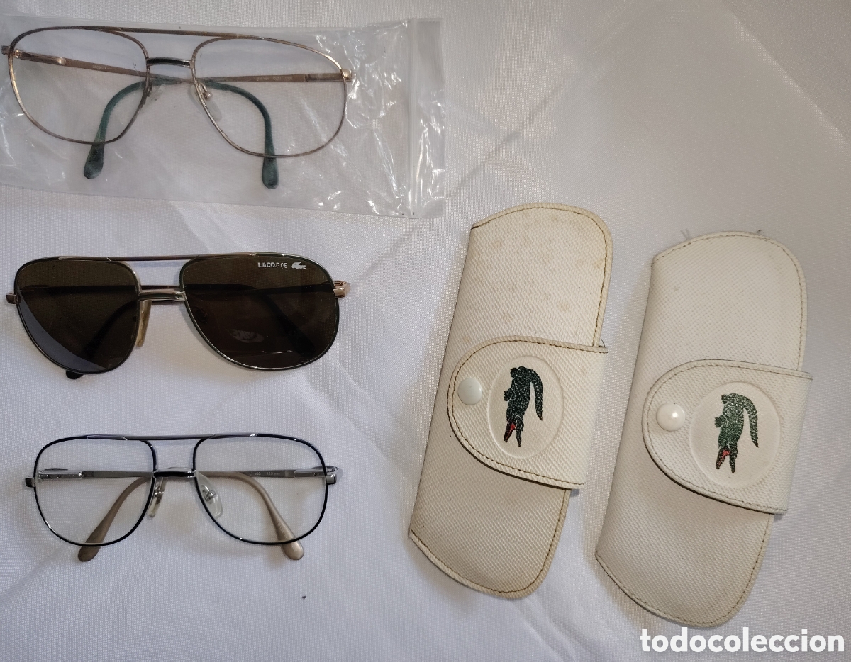 Vintage: Lote 3 Gafas Vintage LACOSTE Aviador (Mod. 101, L103, CL22) + 2 Fundas Originales - Made in France
