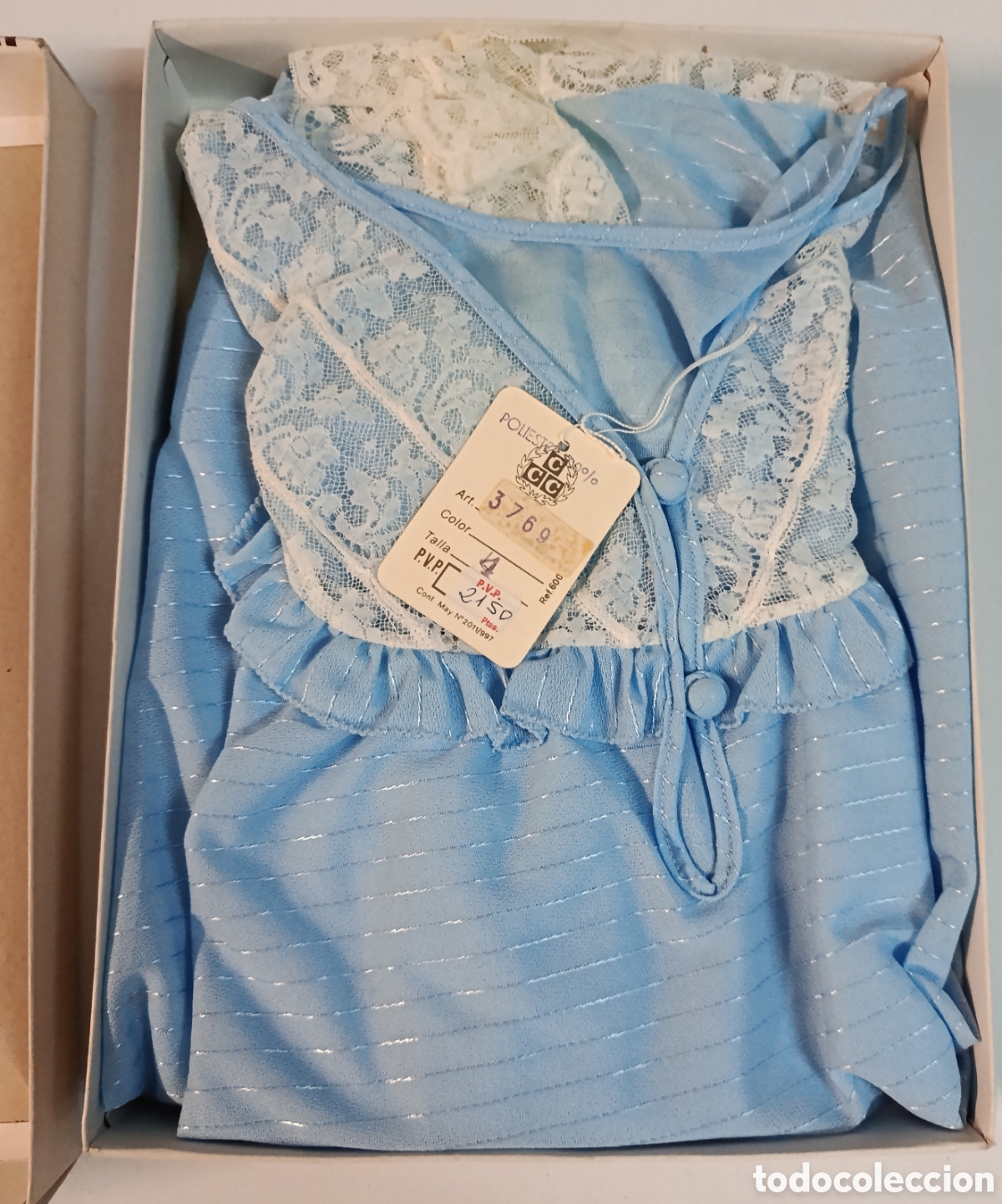 Vintage: Camis&oacute;n largo vintage azul, de tirantes talla 4. Desvelo en su embalaje original.