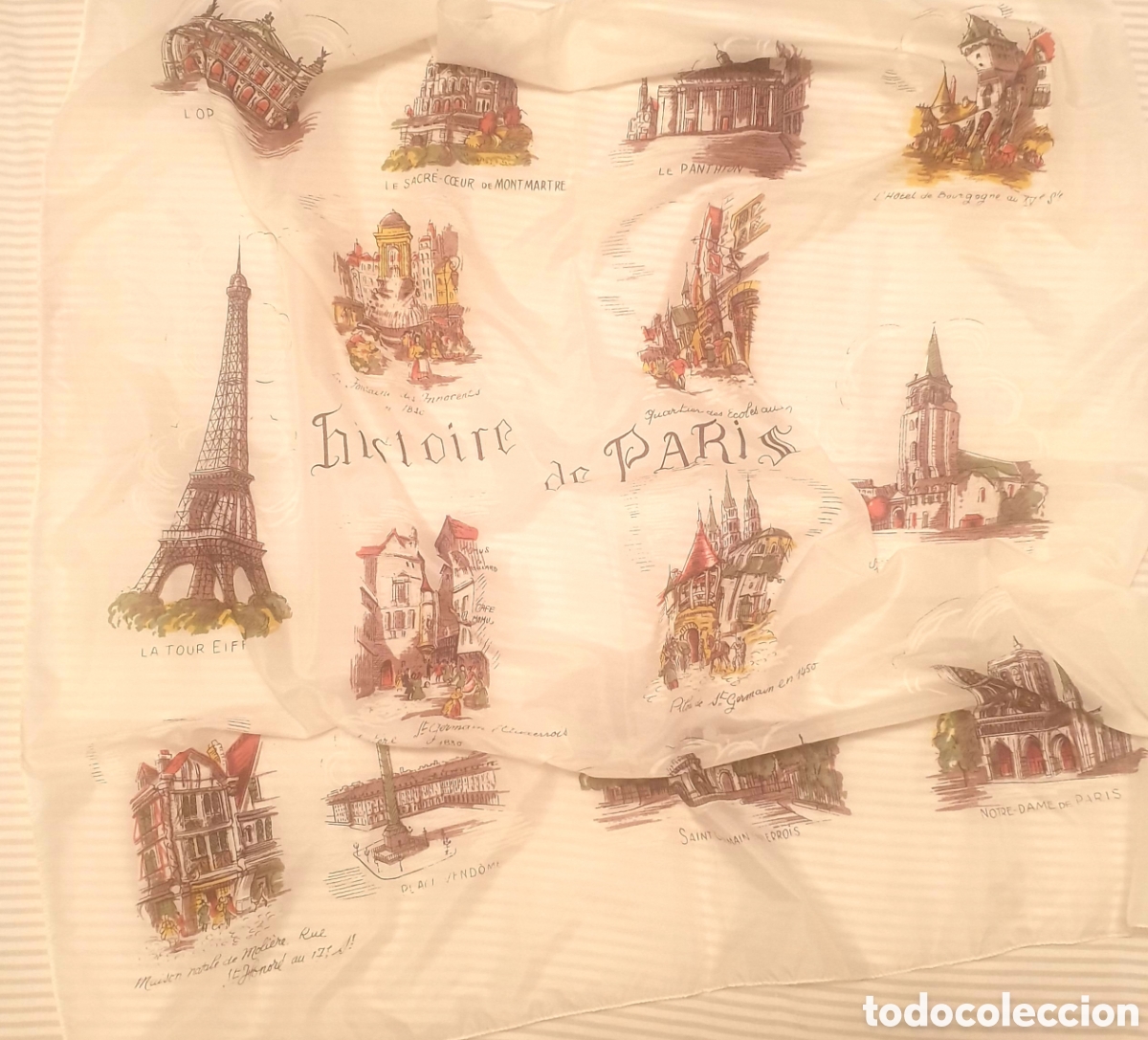 Vintage: Pa&ntilde;uelo de raso de los a&ntilde;os 60. souvenir de Paris