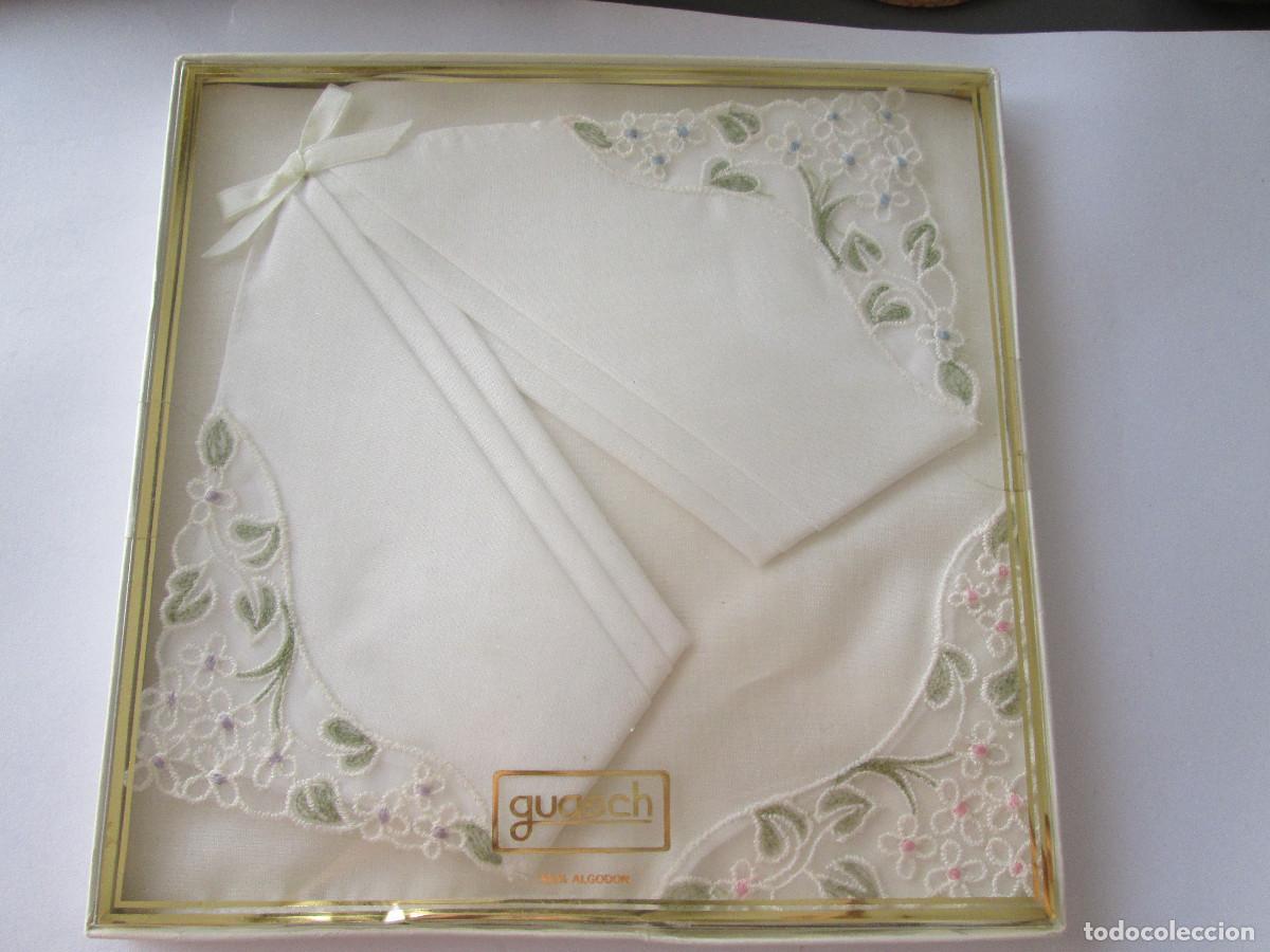 Vintage: PA&Ntilde;UELOS DE BOLSILLO BORDADOS - LOTE DE 3 - GUASCH