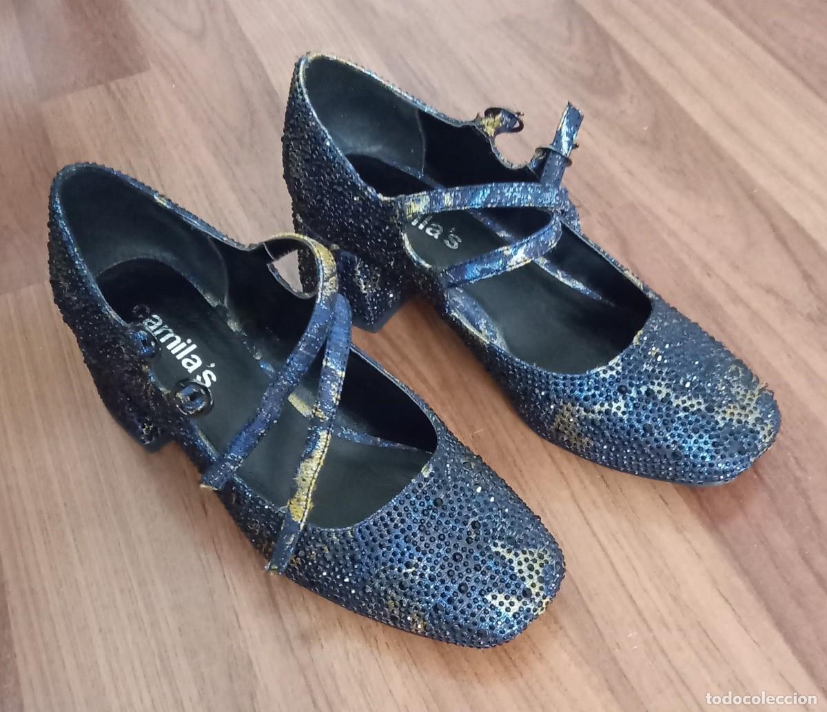 Vintage: zapatos mujer camila&acute;s... n&ordm; 36. con lentejuelas