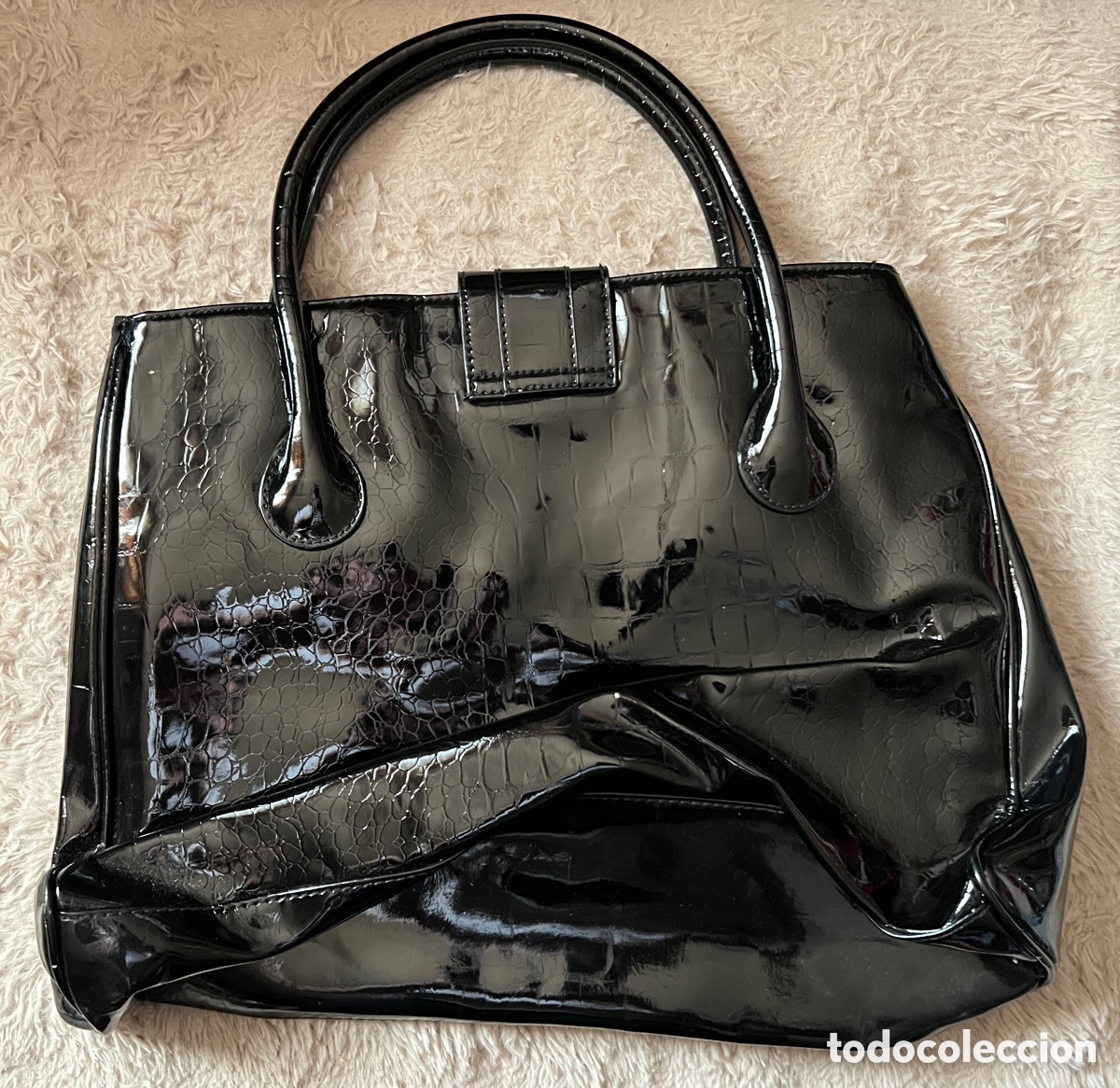 Vintage: Maxi bolso de mano charol negro - Foto 2