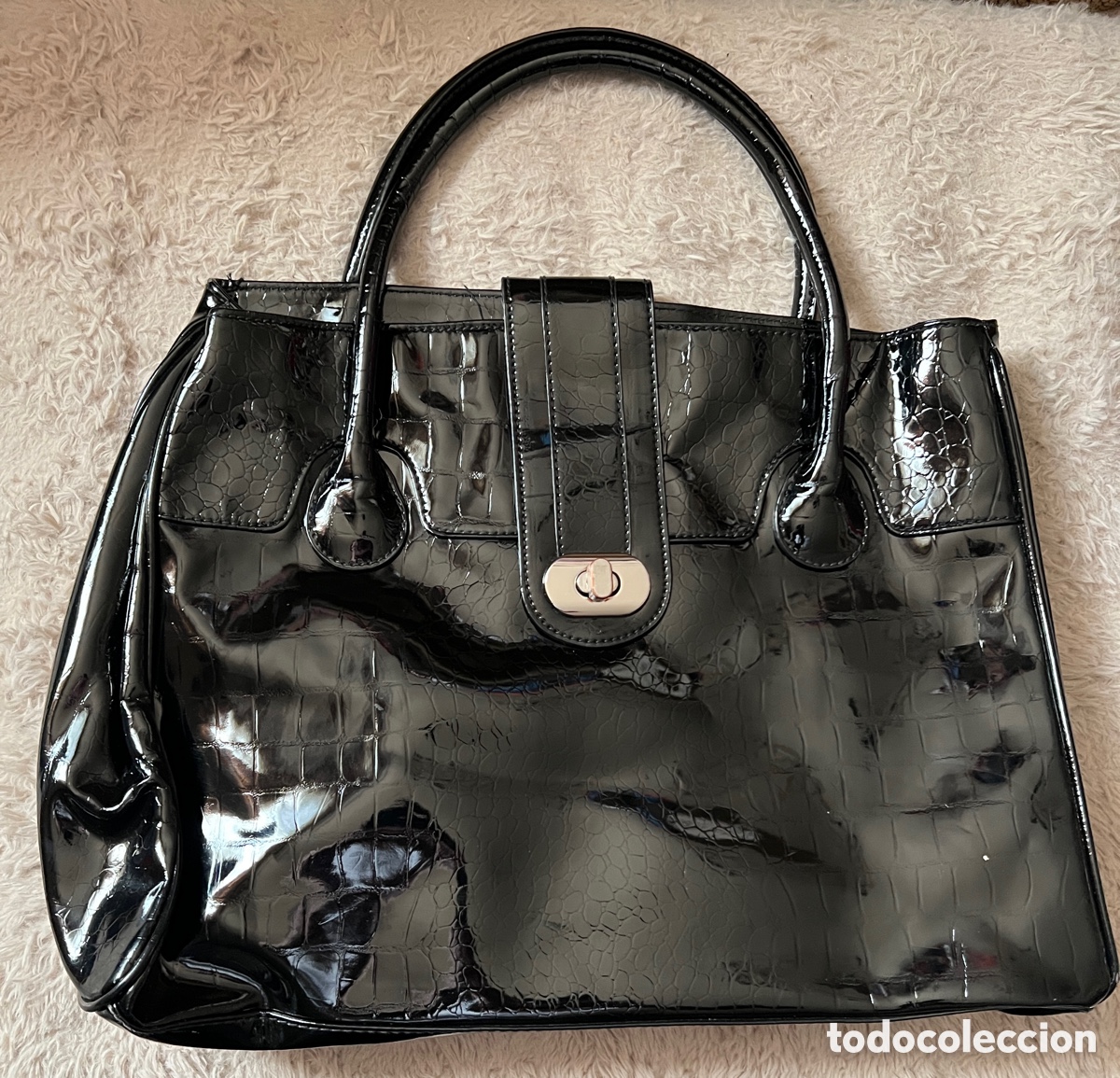 Vintage: Maxi bolso de mano charol negro - Foto 1