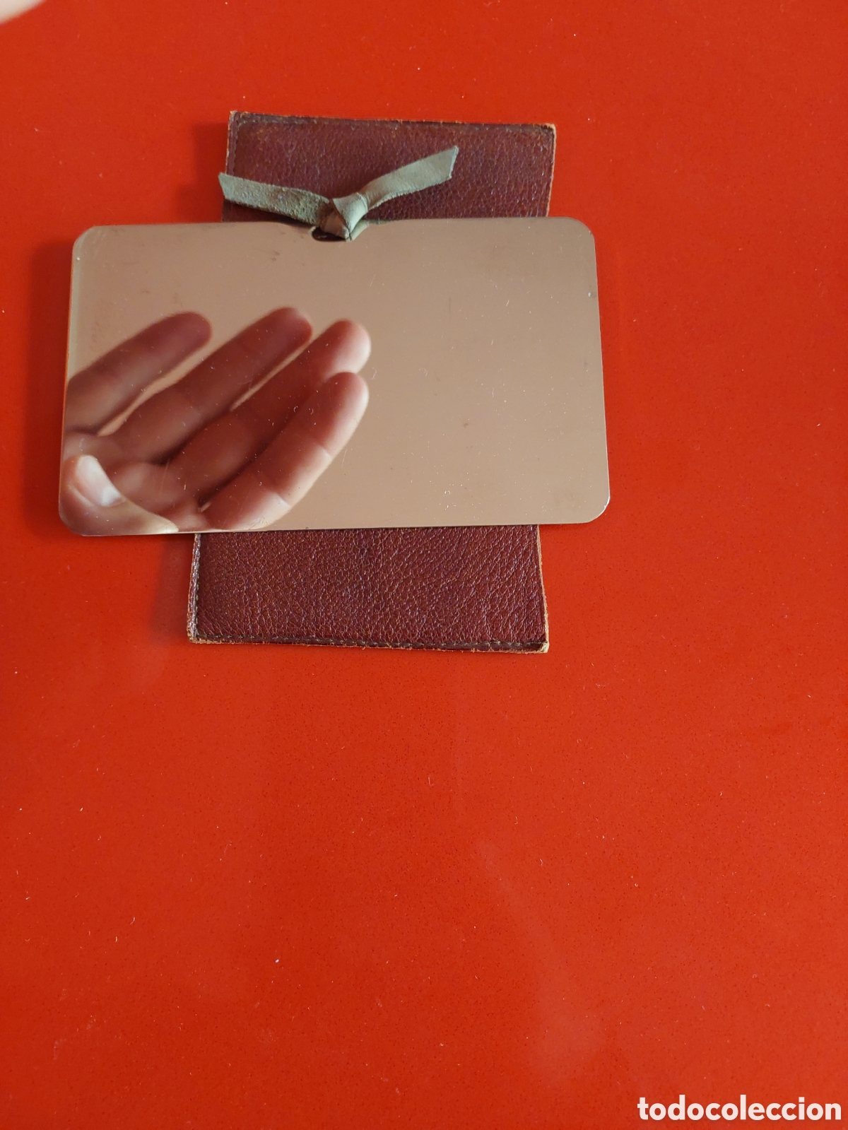 Vintage: Espejo dorado con funda de cuero - Foto 2
