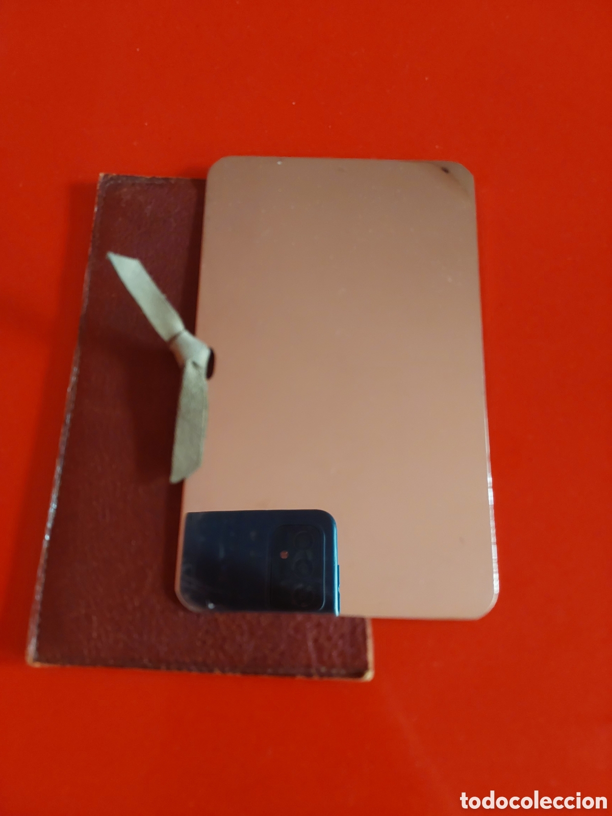 Vintage: Espejo dorado con funda de cuero - Foto 3