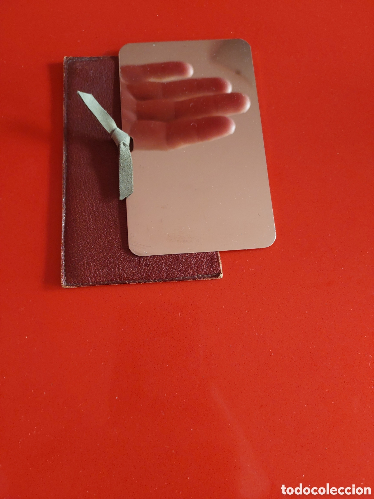 Vintage: Espejo dorado con funda de cuero - Foto 4