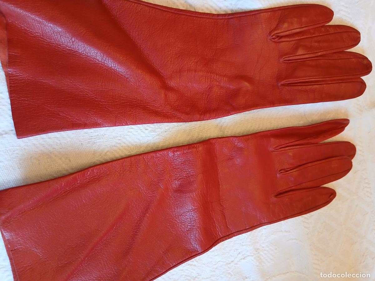 Vintage: Guantes de piel rojos largos