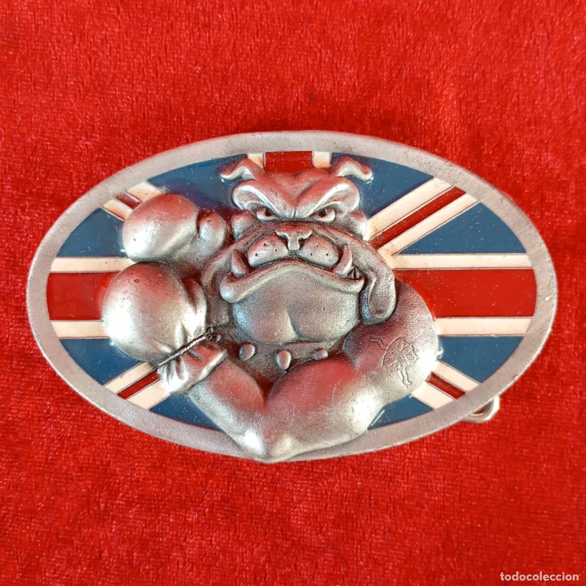 Vintage: HEBILLA METALICA VINTAGE - BRITISH BULLDOG - 1993 - FUNDIDO EN PELTRE - 6,5 X 10 CM