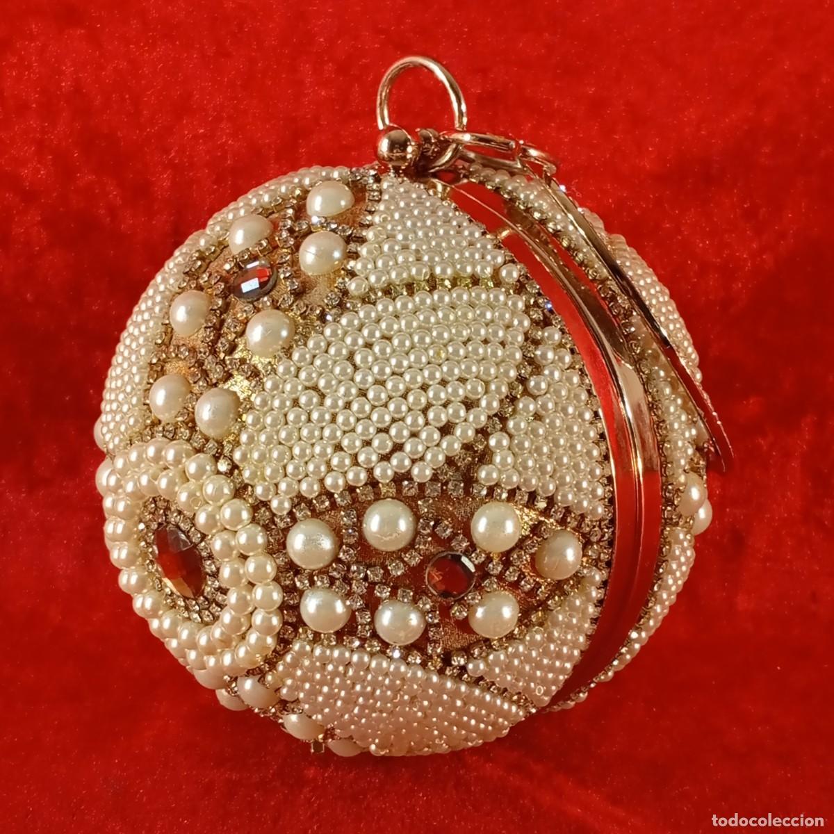 Vintage: BOLSO VINTAGE ESTILO CLUTCH - HECHO CON PERLAS, CRISTALES Y DIAMANTES DE IMITACI&Oacute;N - 13 CM DIAMETRO