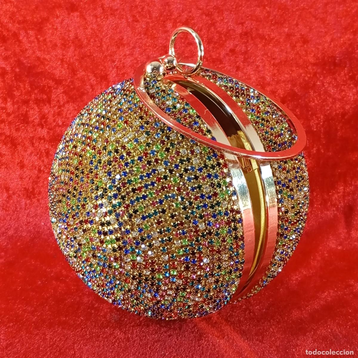 Vintage: BOLSO VINTAGE ESTILO CLUTCH - HECHO CON CRISTALES DE IMITACI&Oacute;N DE COLORES - 13 CM DIAMETRO