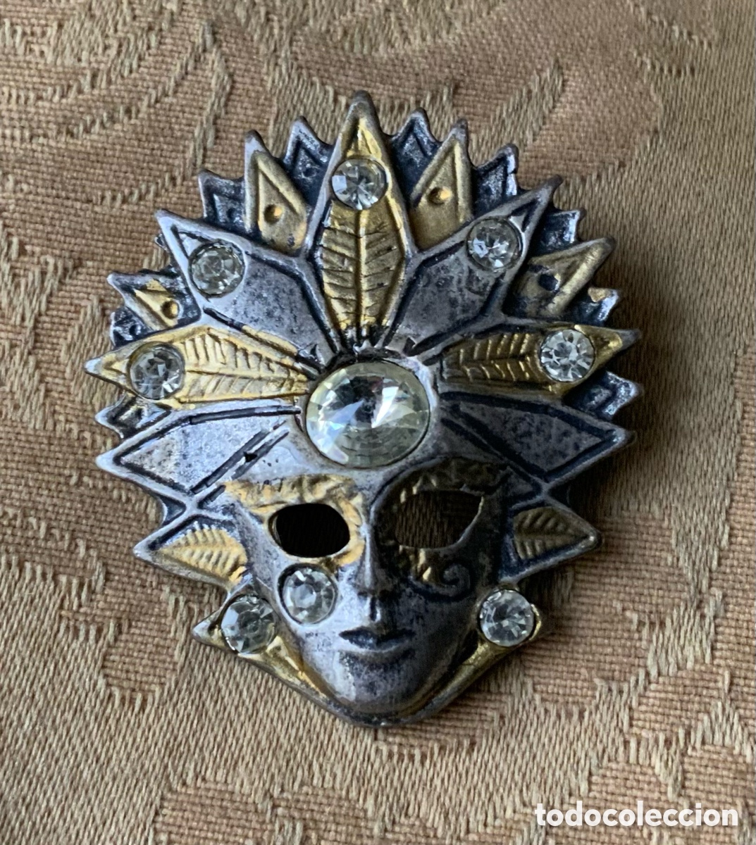 Vintage: BROCHE VINTAGE M&Aacute;SCARA VENECIANA DE PELTRE