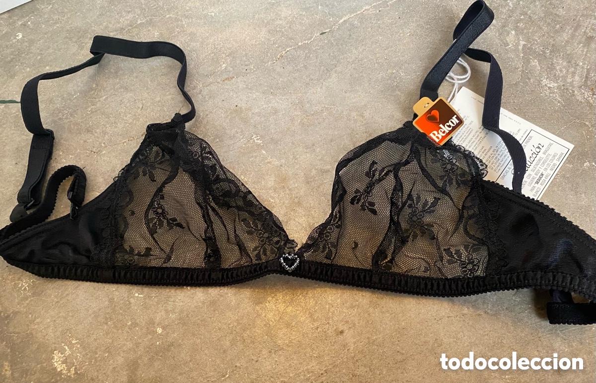 Vintage: Sujetador de Encaje Negro Sin Aros &ndash; A&ntilde;os 80 &ndash; Talla 85