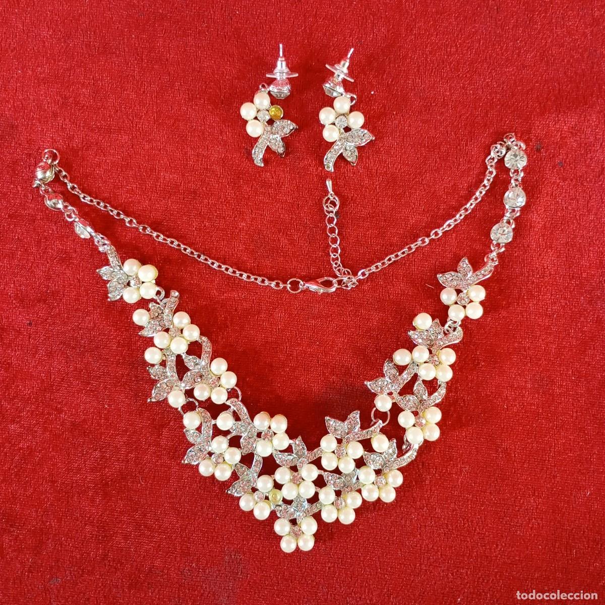 Vintage: COLLAR & AROS VINTAGE - ESTILO GARGANTILLA - DISE&Ntilde;O ASIM&Eacute;TRICO - APLIQUES DE CRISTALES Y PERLAS - 08