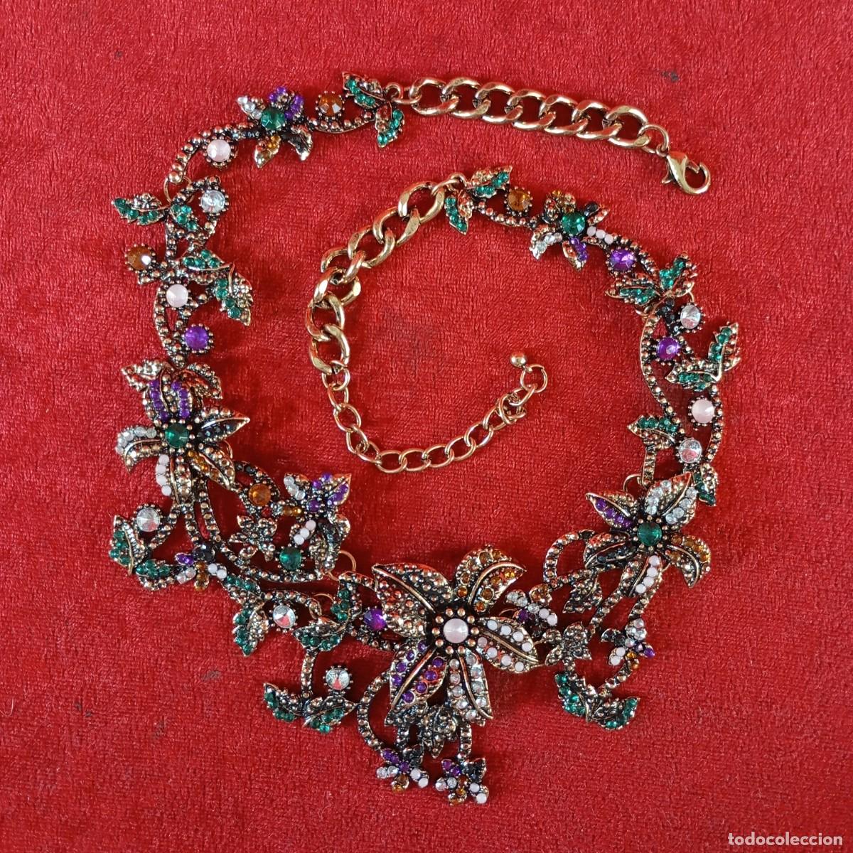 Vintage: COLLAR & AROS VINTAGE - ESTILO GARGANTILLA - DISE&Ntilde;O ASIM&Eacute;TRICO - APLIQUES DE CRISTALES DE COLOR - 09