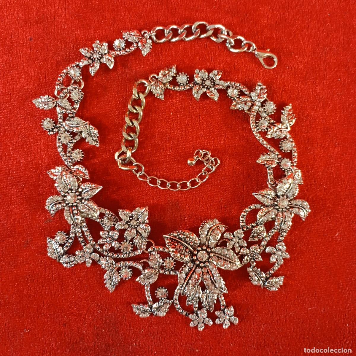 Vintage: COLLAR & AROS VINTAGE - ESTILO GARGANTILLA - DISE&Ntilde;O ASIM&Eacute;TRICO PLATINO - APLIQUES DE CRISTALES - 11