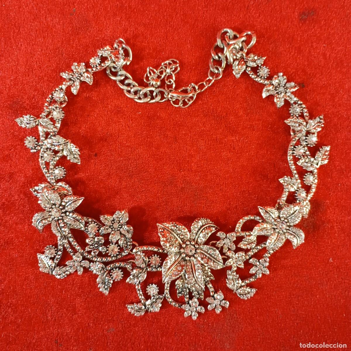 Vintage: COLLAR & AROS VINTAGE - ESTILO GARGANTILLA - DISE&Ntilde;O ASIM&Eacute;TRICO PLATINO - APLIQUES DE CRISTALES - 13