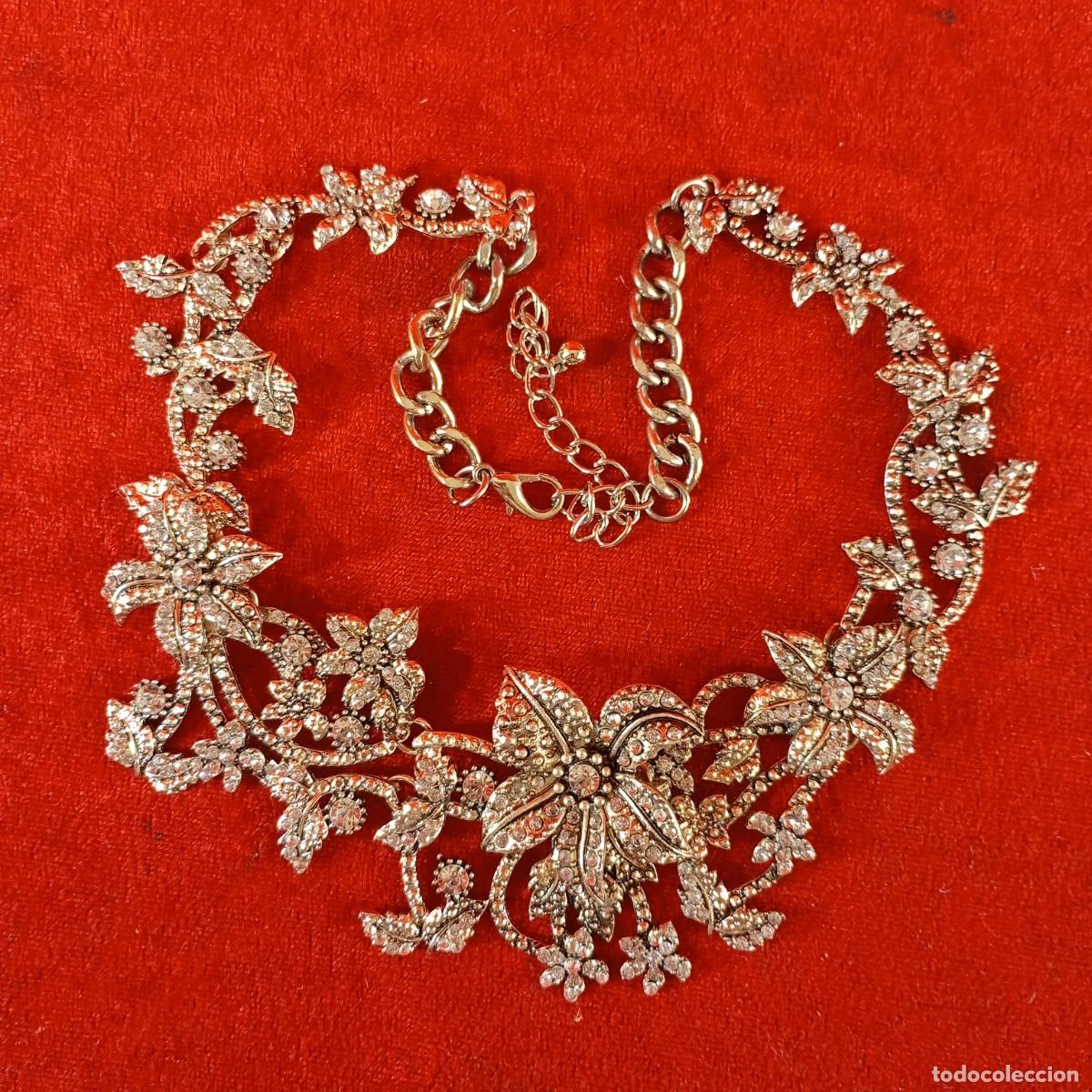 Vintage: COLLAR & AROS VINTAGE - ESTILO GARGANTILLA - DISE&Ntilde;O ASIM&Eacute;TRICO PLATINO - APLIQUES DE CRISTALES - 14