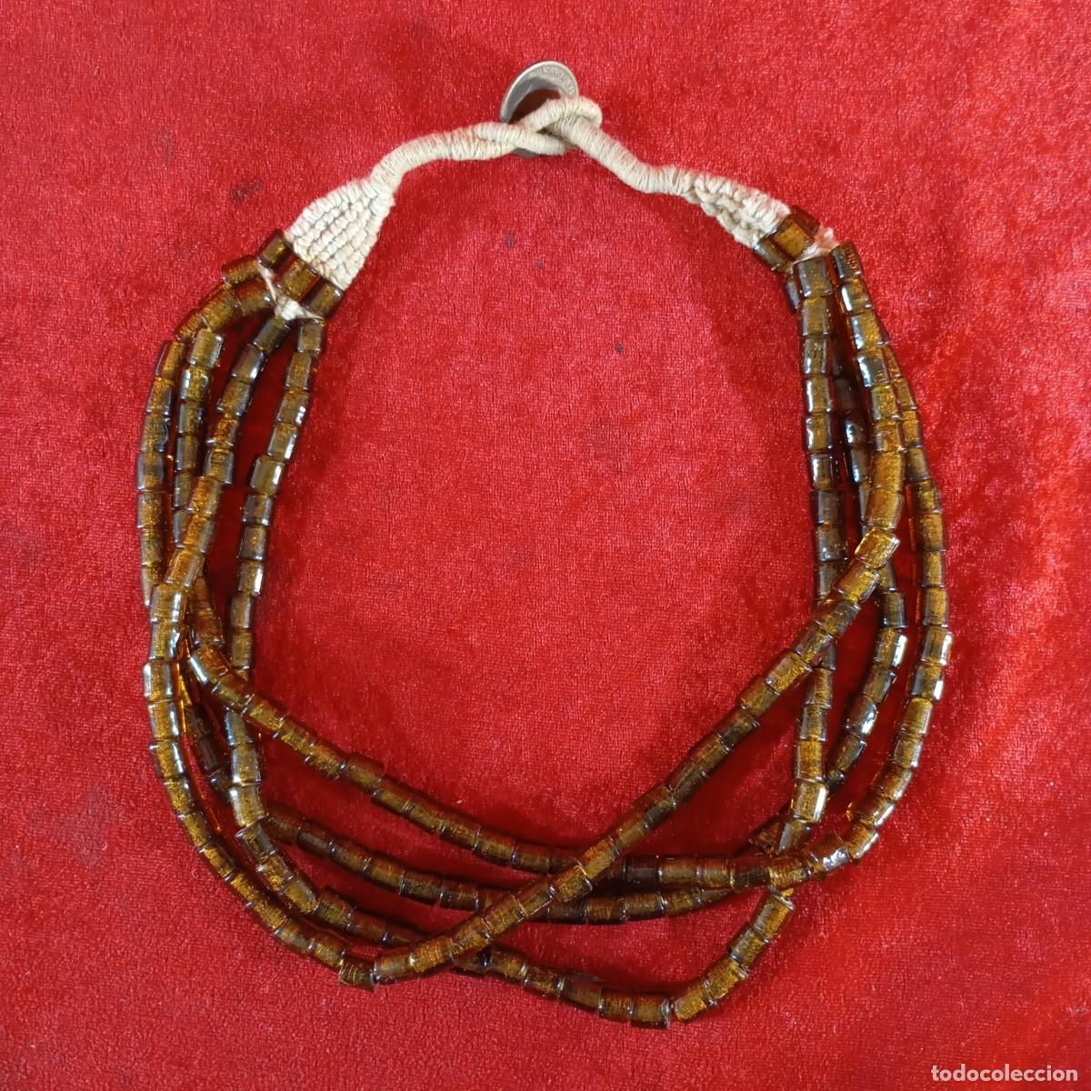 Vintage: COLLAR VINTAGE - ESTILO BOHEMIO - CON APLIQUES DE CUENTAS DE VIDRIO COLOR &Aacute;MBAR - HILO TRENZADO - 90