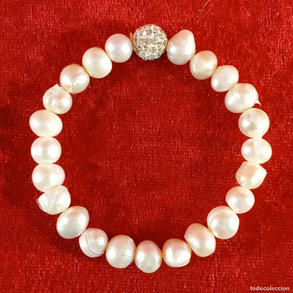 Vintage: PULSERA VINTAGE ELASTICA - APLIQUES DE CRISTALES Y PERLAS BLANCAS A JUEGO - 100