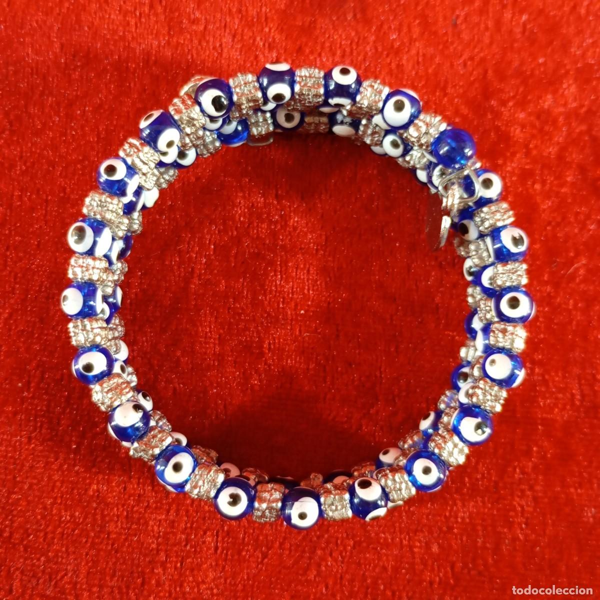 Vintage: BROCHE VINTAGE - DEL MAL DE OJO - CUENTAS DE COLOR AZUL PINTADAS A MANO Y APLIQUES METALICOS - 104