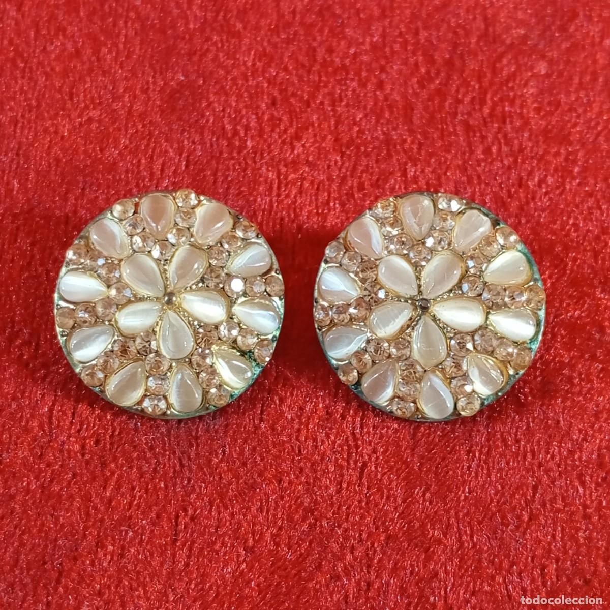 Vintage: PENDIENTES VINTAGE - ELEGANTES - APLIQUES EN CRITAL Y PIEDRAS NACARAS EN CORTE LAGRIMA - 109