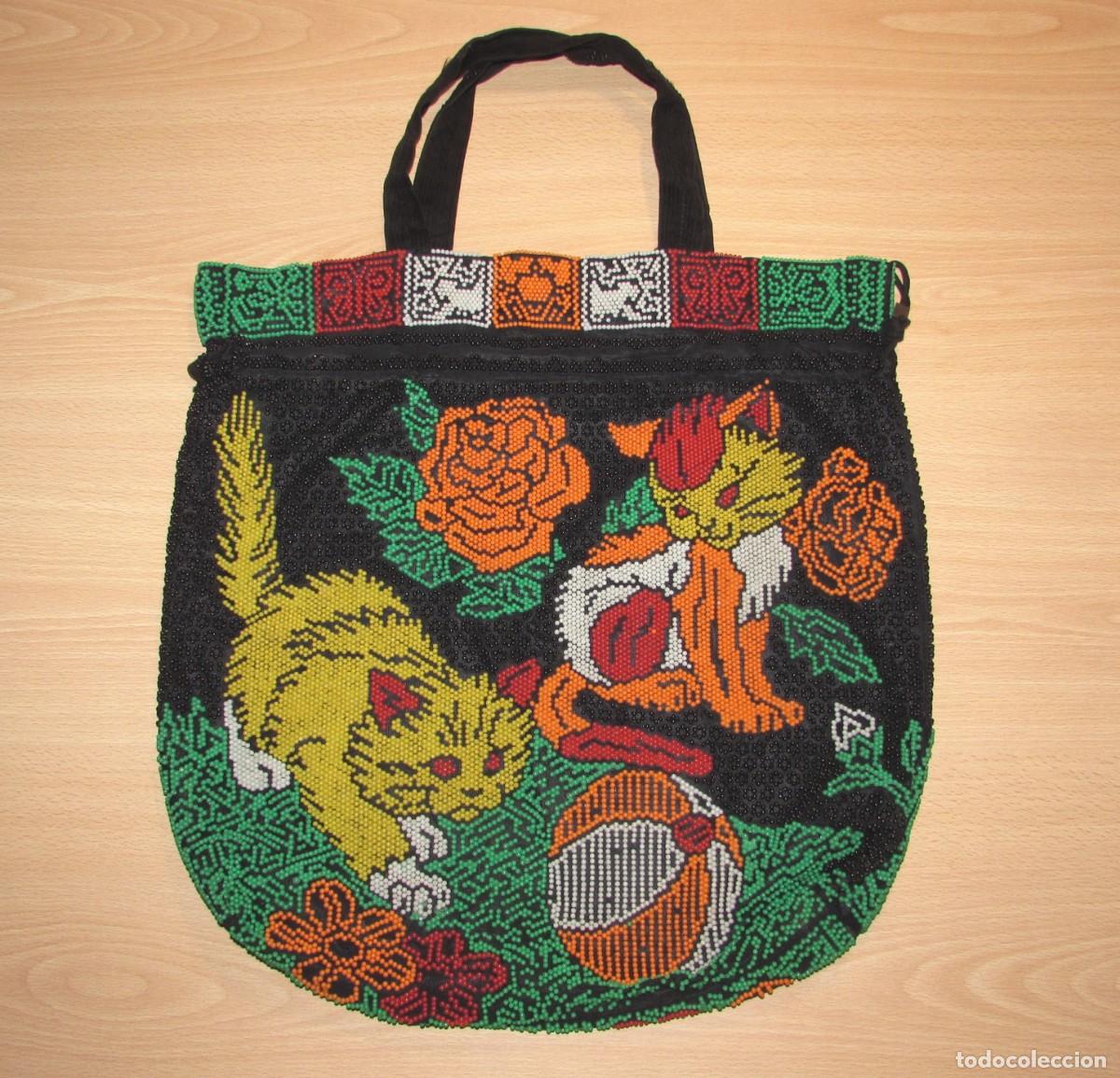 Vintage: Bolso vintage retro cuentas bolitas gatos gatitos a&ntilde;os 70
