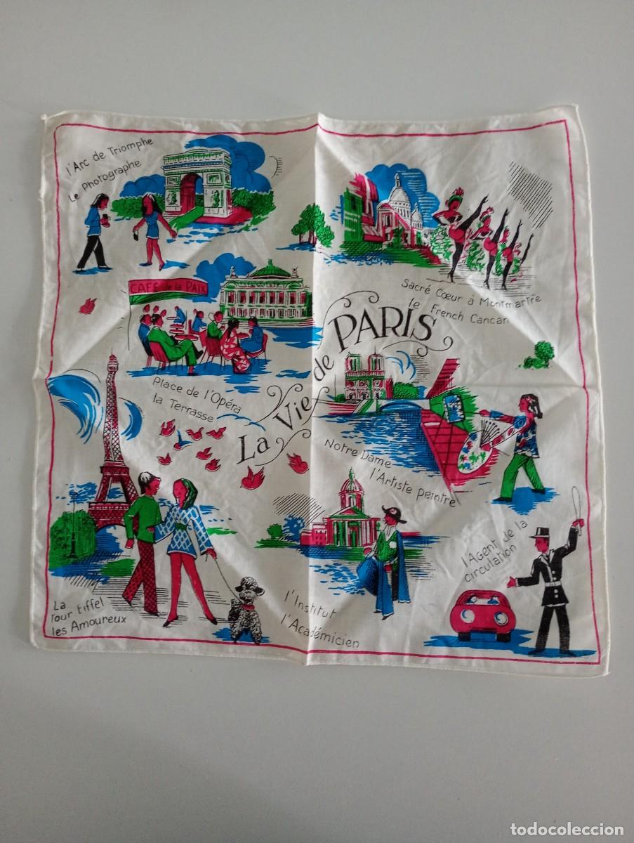 Vintage: Pa&ntilde;uelo souvenir de Paris a&ntilde;os 60 La Vie de Paris 28x28 cm