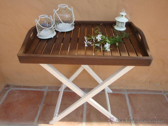 Vintage: mesa-bandeja auxiliar de madera - Foto 2