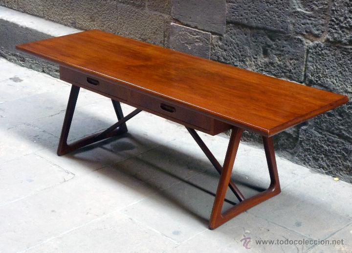 Vintage: Mesa grande de cafe danesa de mitad de siglo de teca - Foto 5