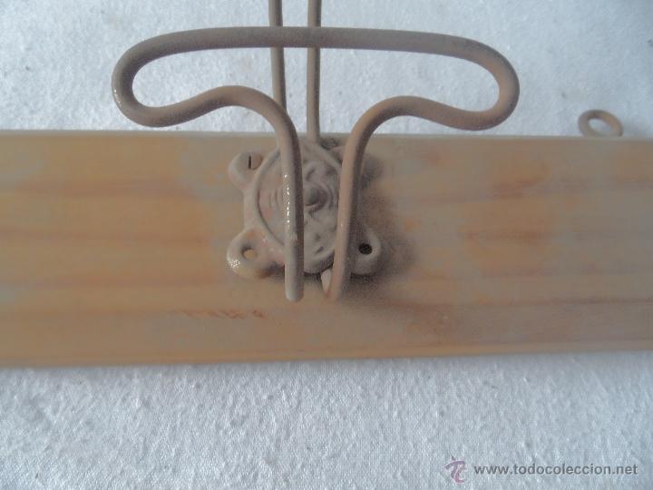 Vintage: PERCHERO PERCHA 4 GANCHOS METAL Y MADERA - Foto 6