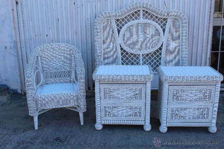 Vintage: HABITACION CON CABEZAL DECAMA 2 MESILLAS Y SILLON EN BAMBU - Foto 1