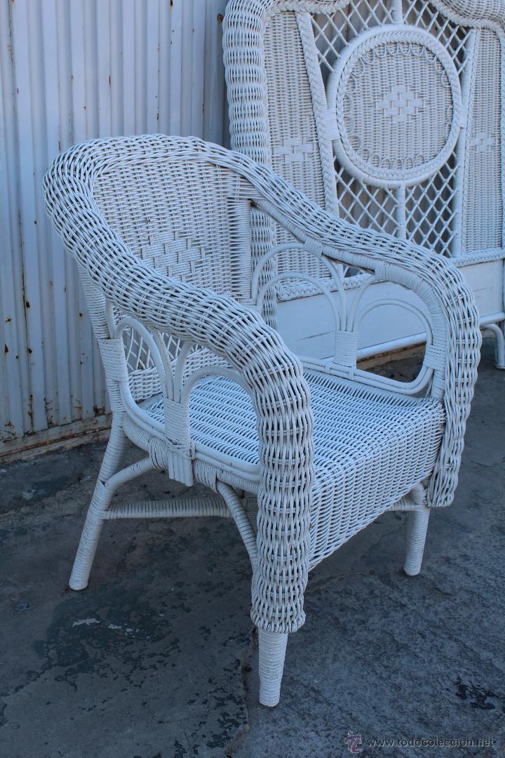 Vintage: HABITACION CON CABEZAL DECAMA 2 MESILLAS Y SILLON EN BAMBU - Foto 4