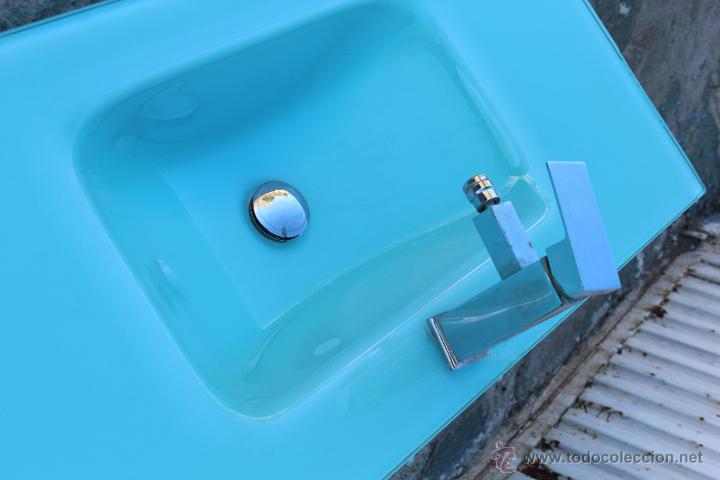 Vintage: lavabo de cristal azul - Foto 3
