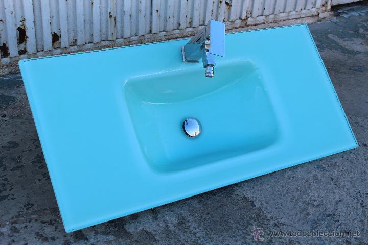 Vintage: lavabo de cristal azul - Foto 4