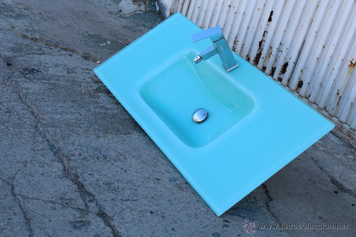 Vintage: lavabo de cristal azul - Foto 5