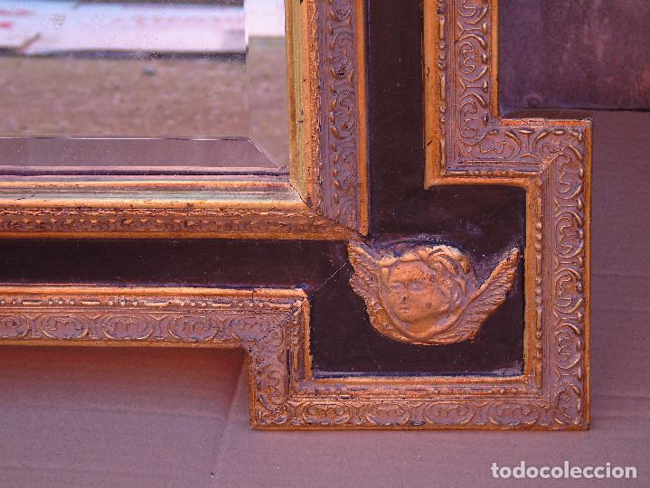 Vintage: ESPEJO DE MADERA BISELADO, CON ANGELOTES EN LAS ESQUINAS - Foto 6