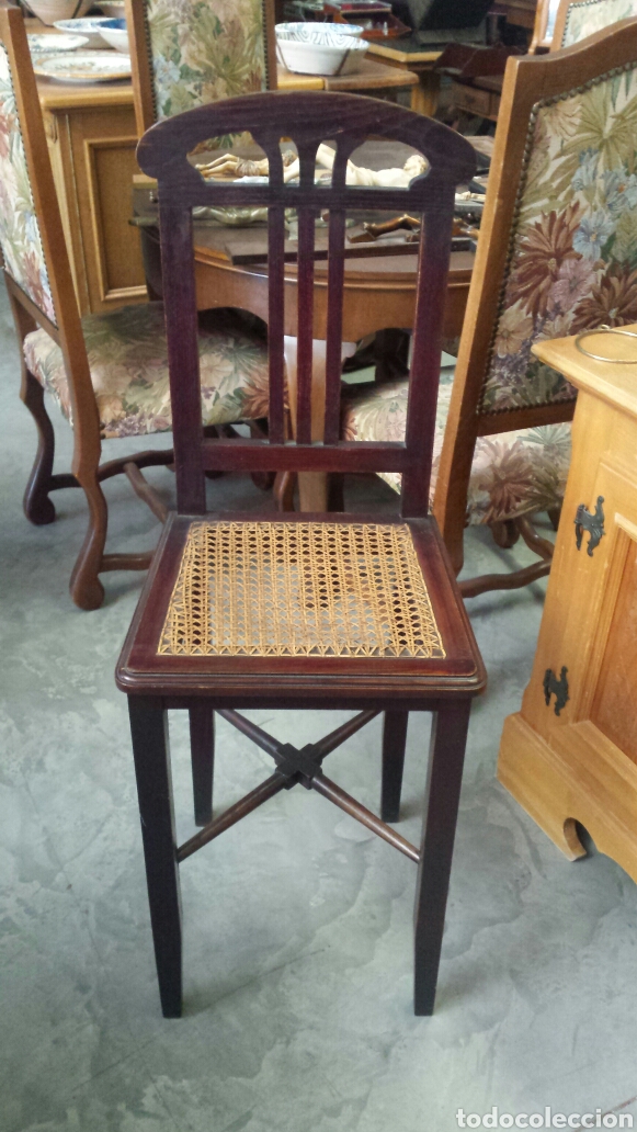 Vintage: autentica silla de piano banqueta madera y rejilla - Foto 1 - 119113668