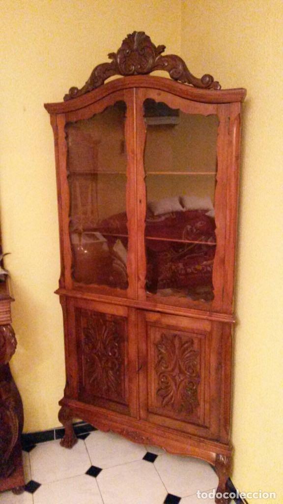 Vintage: VITRINA RINCONERA DE MADERA TALLADA - Foto 5